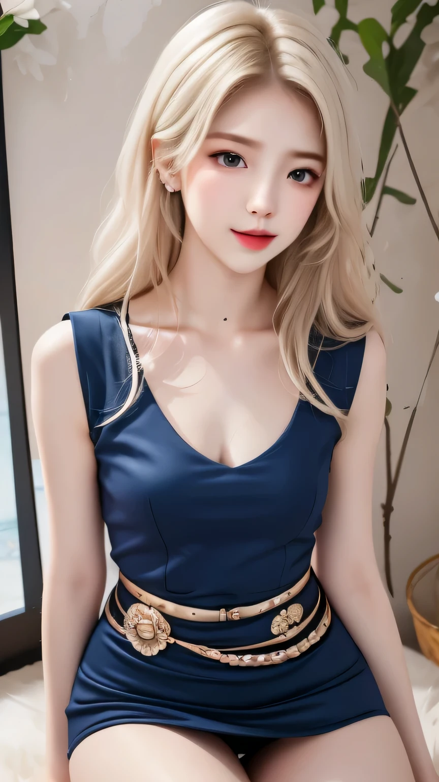 (Surrealism), (illustration), (high resolution), (8k), (Very detailed), (best illustration), (Beautiful and delicate eyes), (best quality), (Ultra Detailed), (masterpiece), (wallpaper), (Delicate face), Realistic skin, Anatomically correct, solitary, 1 girl, (Wavy white hair:1.2), (Beautiful Suzy:1.7), (Beautiful and cute JAV idol:1.7), Heterochromic Eyes, (Detailed blue eyes), There is a small mole under the eye, (A faint smile:1.1), (Large Breasts:1.2), Navy blue formal blazer, White shirt, Black mini skirt, Long legs, Tight abdominal muscles, Dynamic poses,