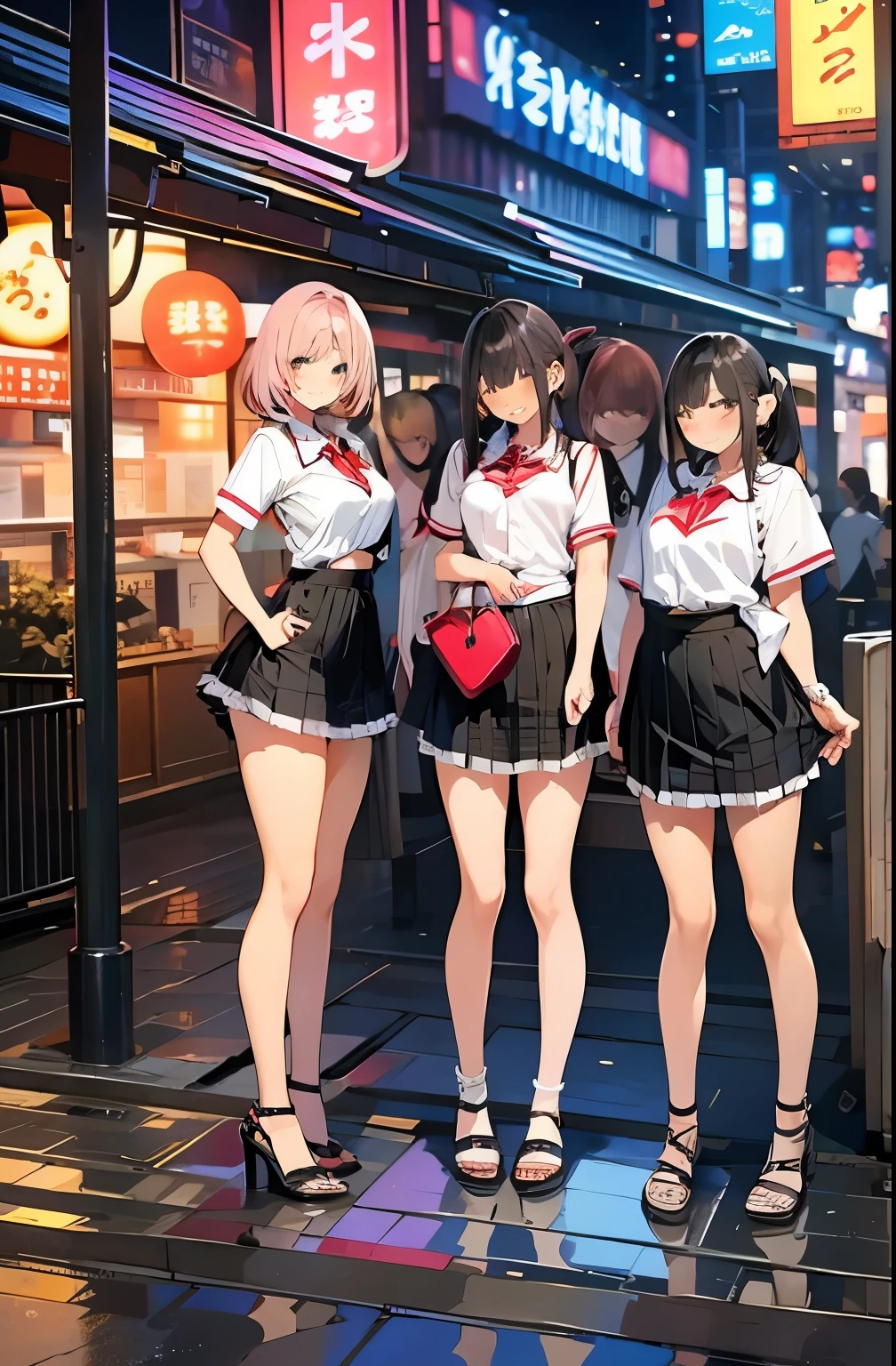 group 、　Multiple Girls、In the city、Bitch、In front of the brothel、City of night、bimbo、Hotel district、Shinjuku Kabukicho、Many beautiful women and pretty girls standing