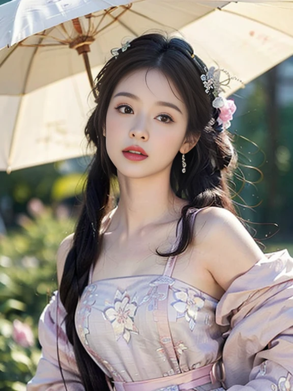 1 girl,Beautiful, Floral Pattern, glowing skin, Seductive gaze, Decorative clothing, natural lighting, Look Deeply, romantic environment, dreamy pastel color palette, Whimsical details, Capture on film,(8k, original photo:1.2), best quality, Ultra-high resolution,CG unified 8k wallpaper,masterpiece,best quality,Ultra Detailed