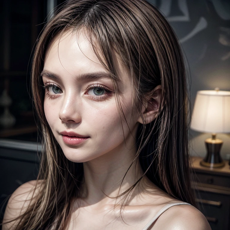 Masterpiece, best, night, full moon, 1 female, mature woman, Chinese style, ancient China, elder sister, royal sister, smile, dark brown hair, dark hair, princess cut, braid, curly hair, double ball head, pale pink Lips, calm, intellectual, medium hair, green pupils, hairpin, hydrangea, delicate face, face close-up, hand close-up