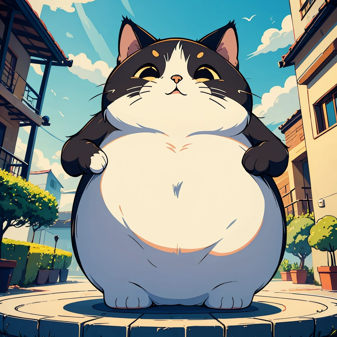 masterpiece, Create a cat so fat and fluffy you can't even see his face right, hilarious and funny form, sticker art