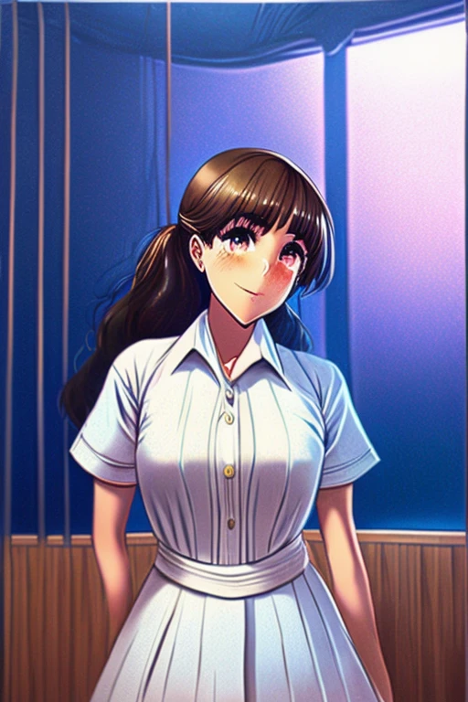 highest quality, masterpiece, Ultra-high resolution, (Reality: 1.4), Original photo, One girl, mature, White JK Uniform, Cinema Lighting