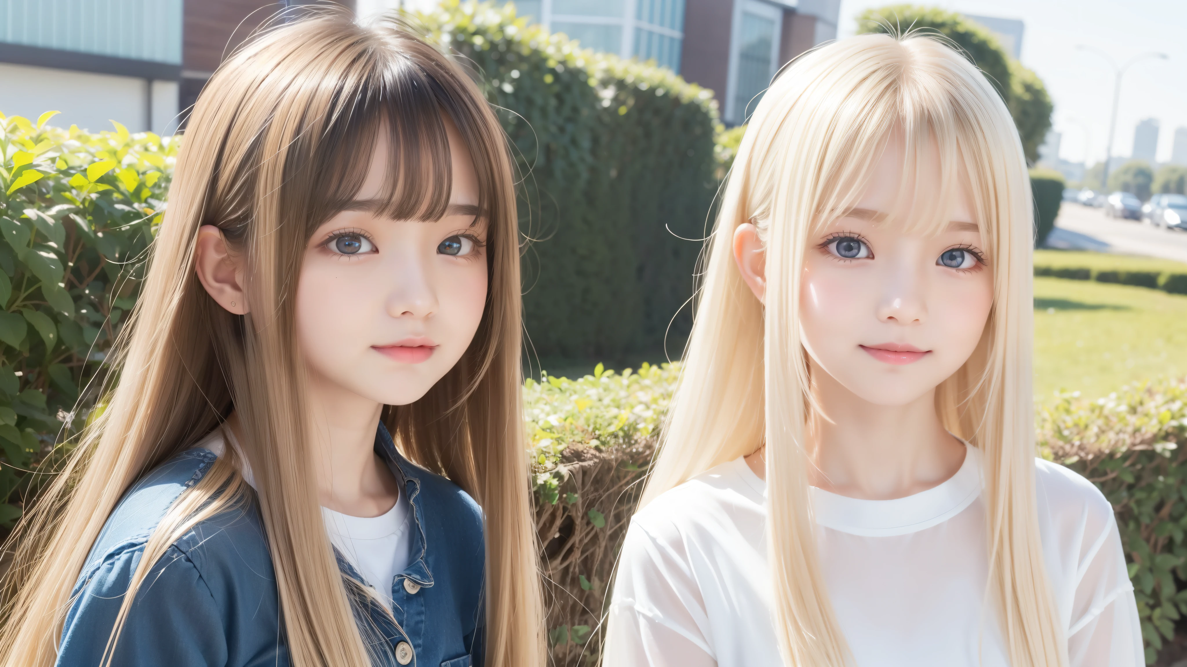 Shiny and transparent white skin、Windy hair disturbs your cute face、giant、 10 years old cute sexy little beautiful face、Beautiful straight hair that stands out、spectacular, beautiful azure eyes with bright、Long soft bangs that cover cute eyes, sexy face hiding hair super long hair sexy cute young women long natural blonde shiny shiny hair,smile,
