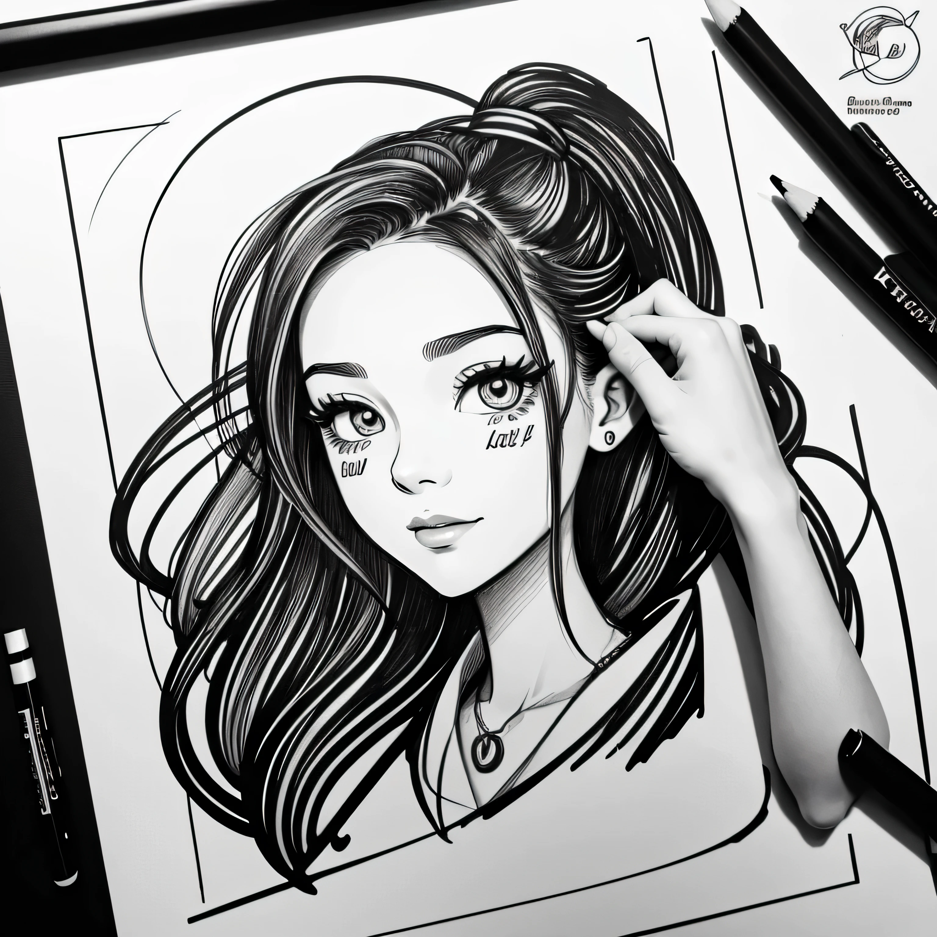 Drawing Logo Design, Logo, Black and white stick figure 1 girl , beautiful line art, Caricature drawing with pencil and ink, Black and white coloring page, Drawing Logo