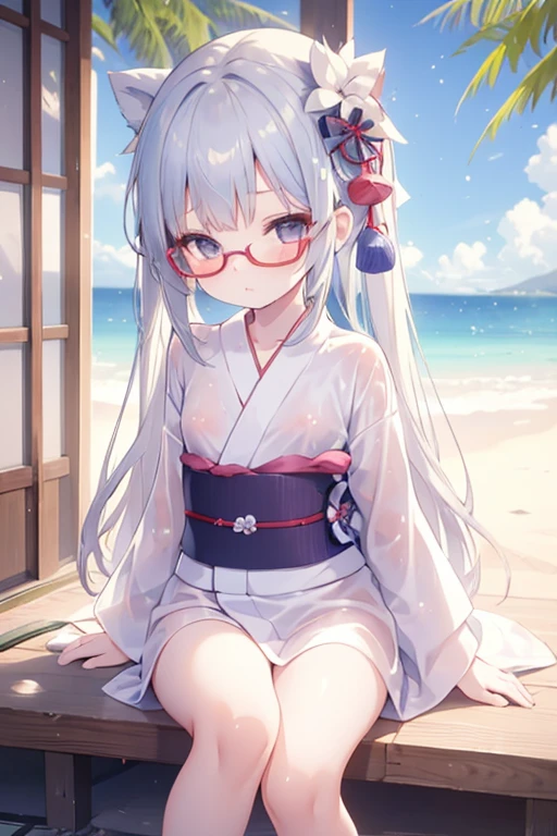 (Little Girl:1.5),(Younger sister:1.3),half nude,Provocative,(micro yukata:1.3),nipple visible,Girls of short stature,(Small breasts:1.3),glasses,Clothes are see-through,Spoiled Girl,Long Hair,summer vacation,shyness girl,in heat,love girl,