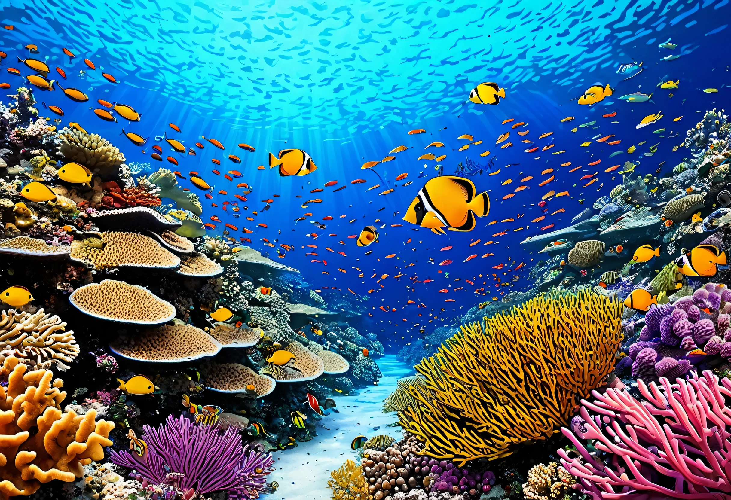 On the Sea Floor Coral Reef Fish, colorful and detailed