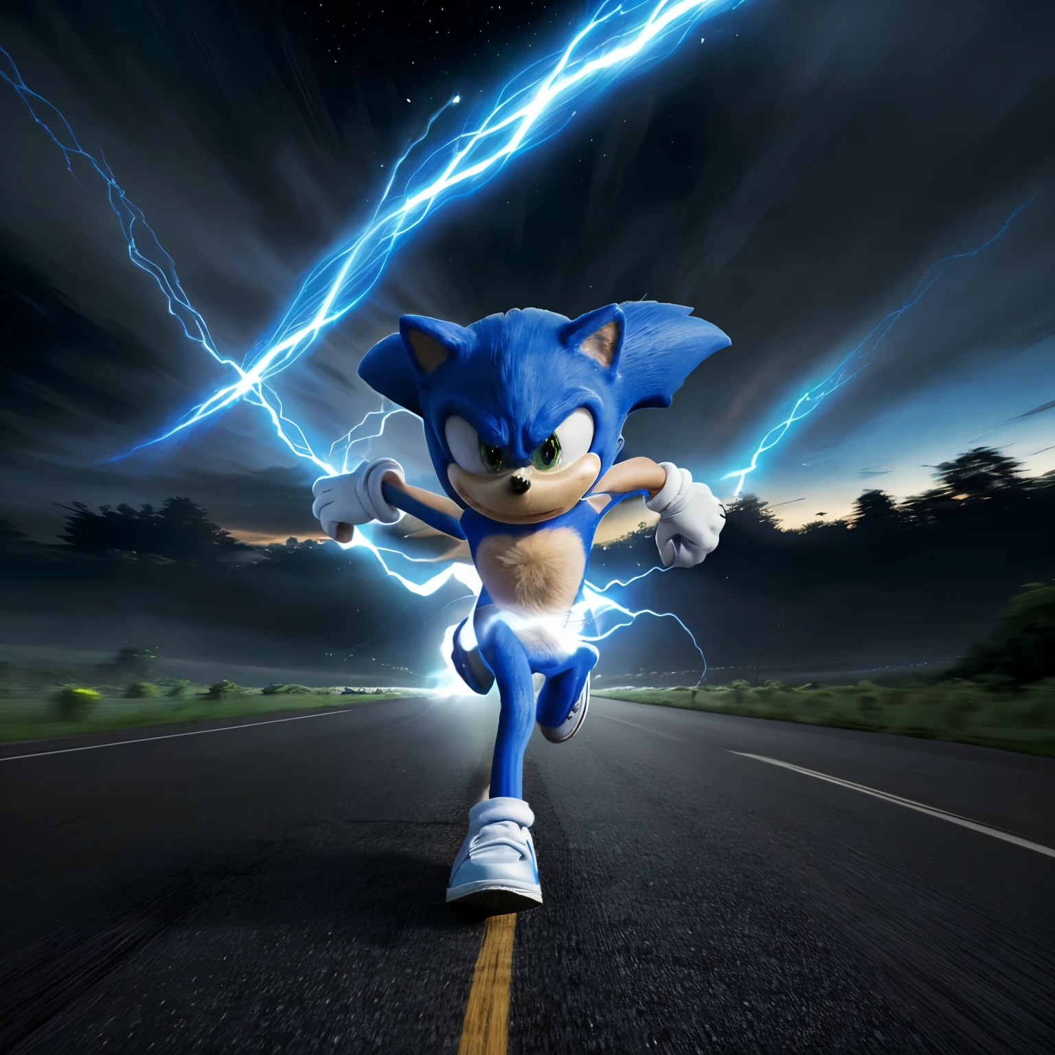 Sonic Corriendo, epic pose,High Definition, aura azul
