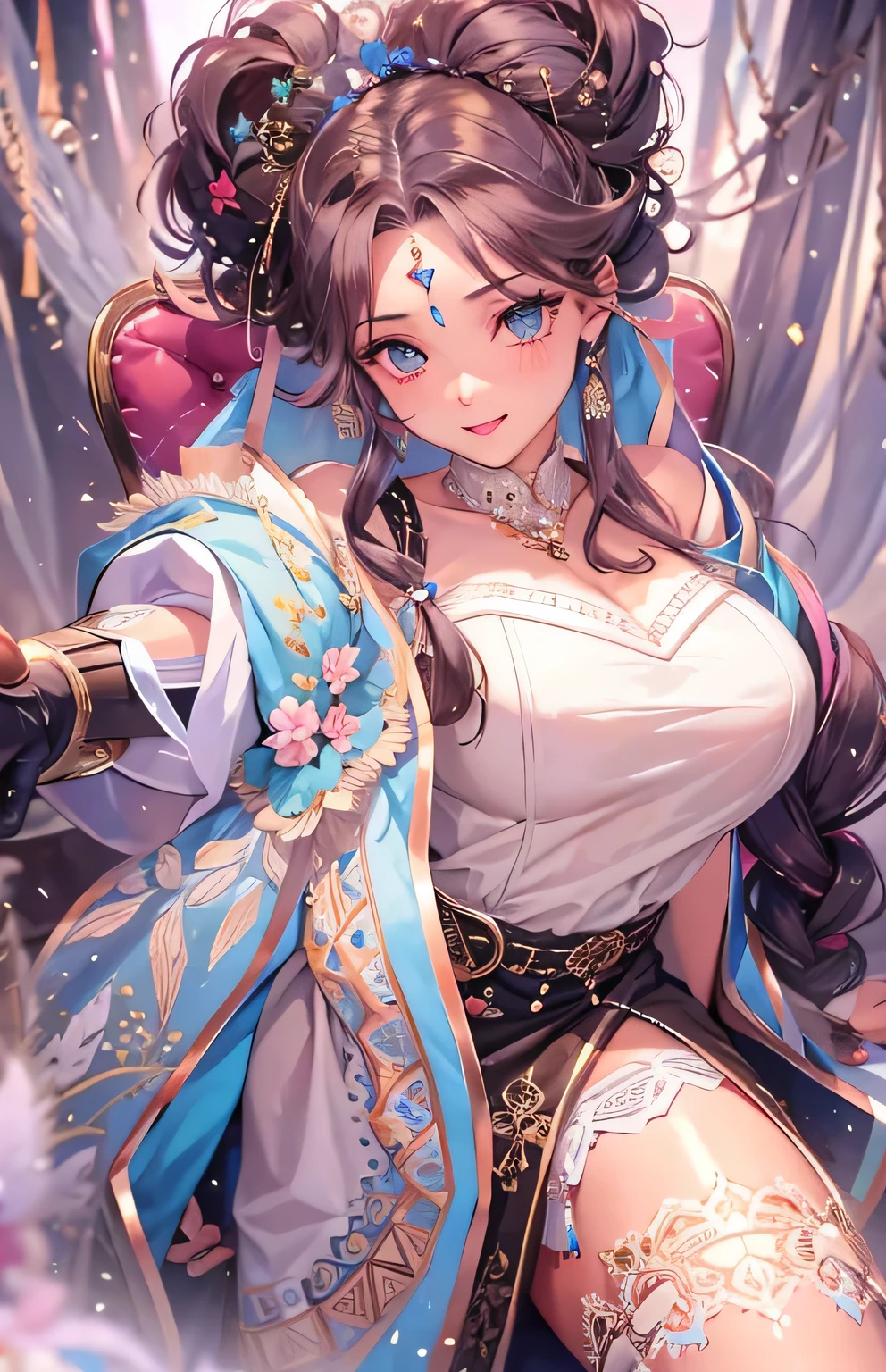 ((highest quality)), ((masterpiece)), (Get used to it), Perfect Face , beautiful girl , Chocolate Mint , Big Breasts , Long and beautiful hair , Braided hair ,