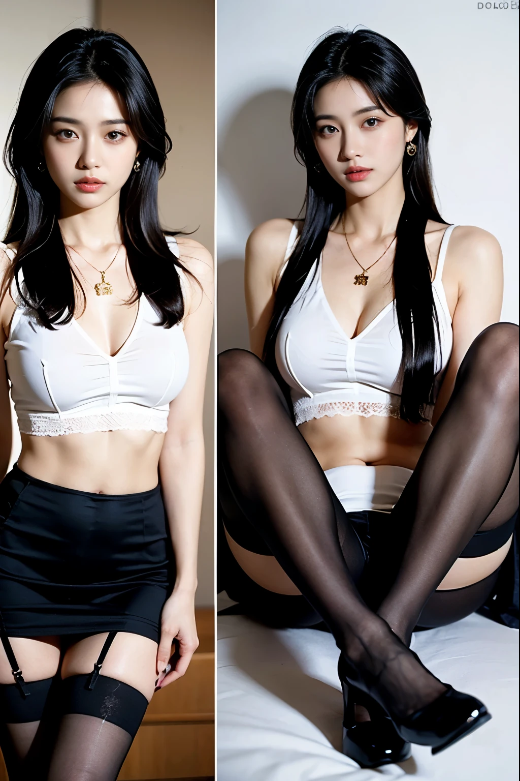 (masterpiece:1.3), (8 thousand, realistic, RAW photos, best quality: 1.4), (1 woman),(sheer silk blouse), (short skirt), (짙은색 realistic 팬티 스타킹), (wearing stockings), (wearing stockings), (High Heels), (High Heels), (very sexy), (full body shot), (Beautiful makeover), (유난히 아름다운 realistic 얼굴), (Build a beautiful body) , (beautiful face), (beautiful face), (long eyelashes), (double eyelid), (big bust) , (Strong body through exercise), (beautiful abs), (Beautiful heaps), (tall), (such a beautiful body), (realistic face), (black hair. parted, long hair:1.3), (아름다운 parted스타일), (realistic eyes), (really beautiful and delicate eyes), (realistic skin), (beautiful skin), (absurd), (attractive), (ultra high resolution), (extremely realistic), (very detailed), (golden ratio), (realistic 긴 다리), (realistic 팔), (necklace), (earring),(beautiful nails manicure), (So beautiful and sexy)