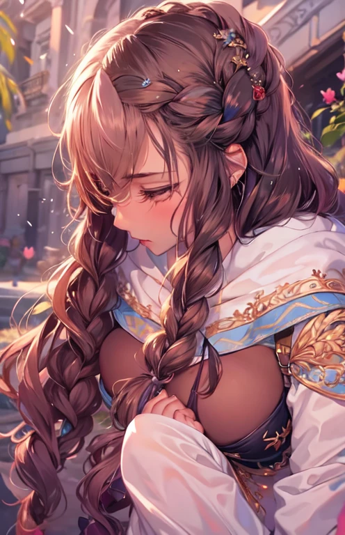 ((highest quality)), ((masterpiece)), (Get used to it), Perfect Face , beautiful girl , chocolate , Big Breasts , Long and beautiful hair , Braided hair ,