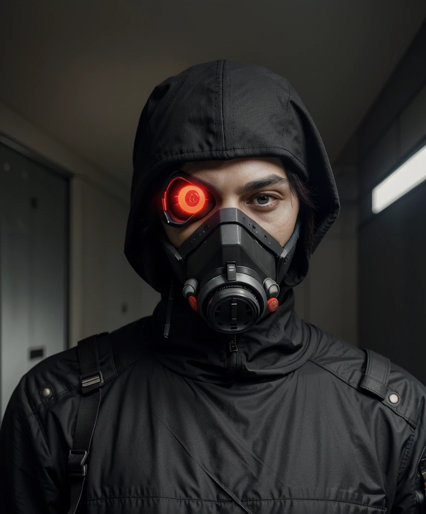 sharp man in a gas mask with red and blue background, winter soldier mask, Irreal 5. Retrato de RPG, dystopian science fiction character, Helghast, Kylo Ren, alternative album cover, soldado ciberpunk, ww 1 feiticeiro sith, estilo de carbono alterado, ninja ciborgue, omen of valorant, cyberpunk hero, new album cover, assassino ciberpunk