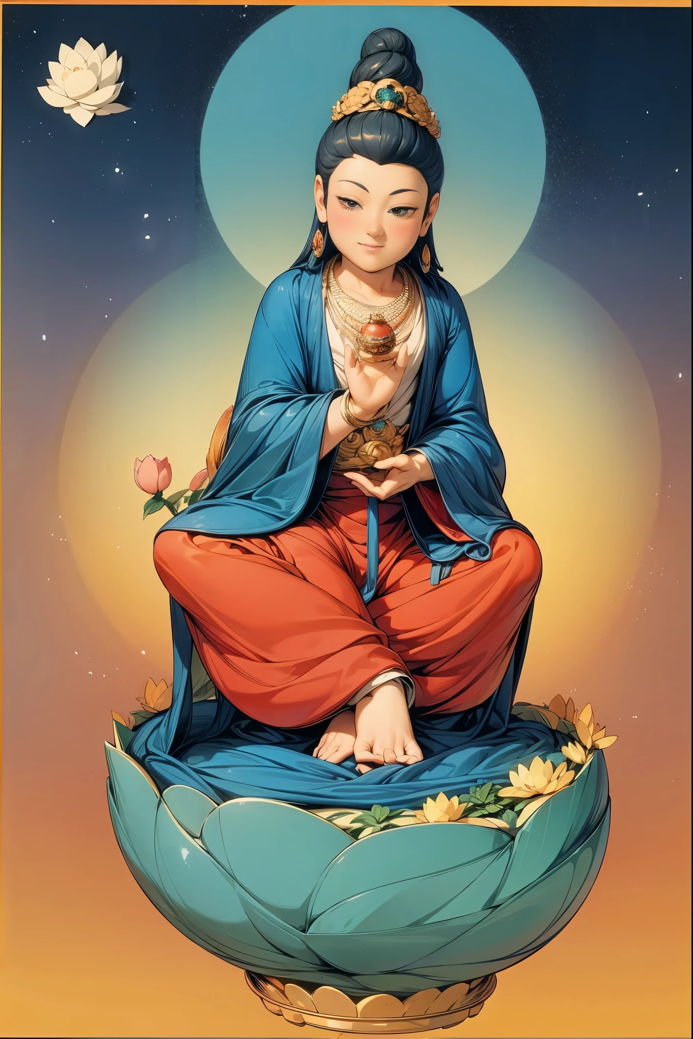 female futanari buddhist monk sitting on a rock with a mountain backdrop, female monk meditate ( big breast and erection ), buddhist monk meditating, fantacy, masterpiece ((sitting on tip of a mountain with clouds and devin light)) (humble meditation , holy lights, buddha charm and charisma ) ( levitating in the air with backlight, and hands extended to the sides in a cross pose ) there is a thick futanari sage, a futanari female (monk), shes holding a big erection ( erection:1.4)