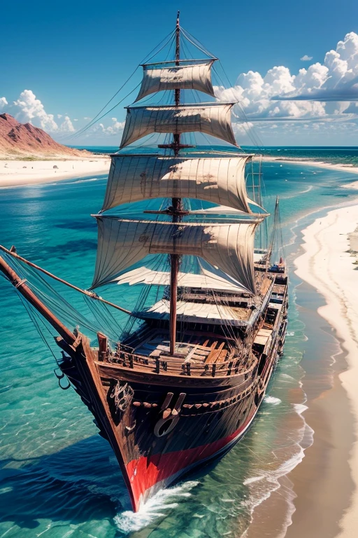 Adventure ship docked on a desert island
