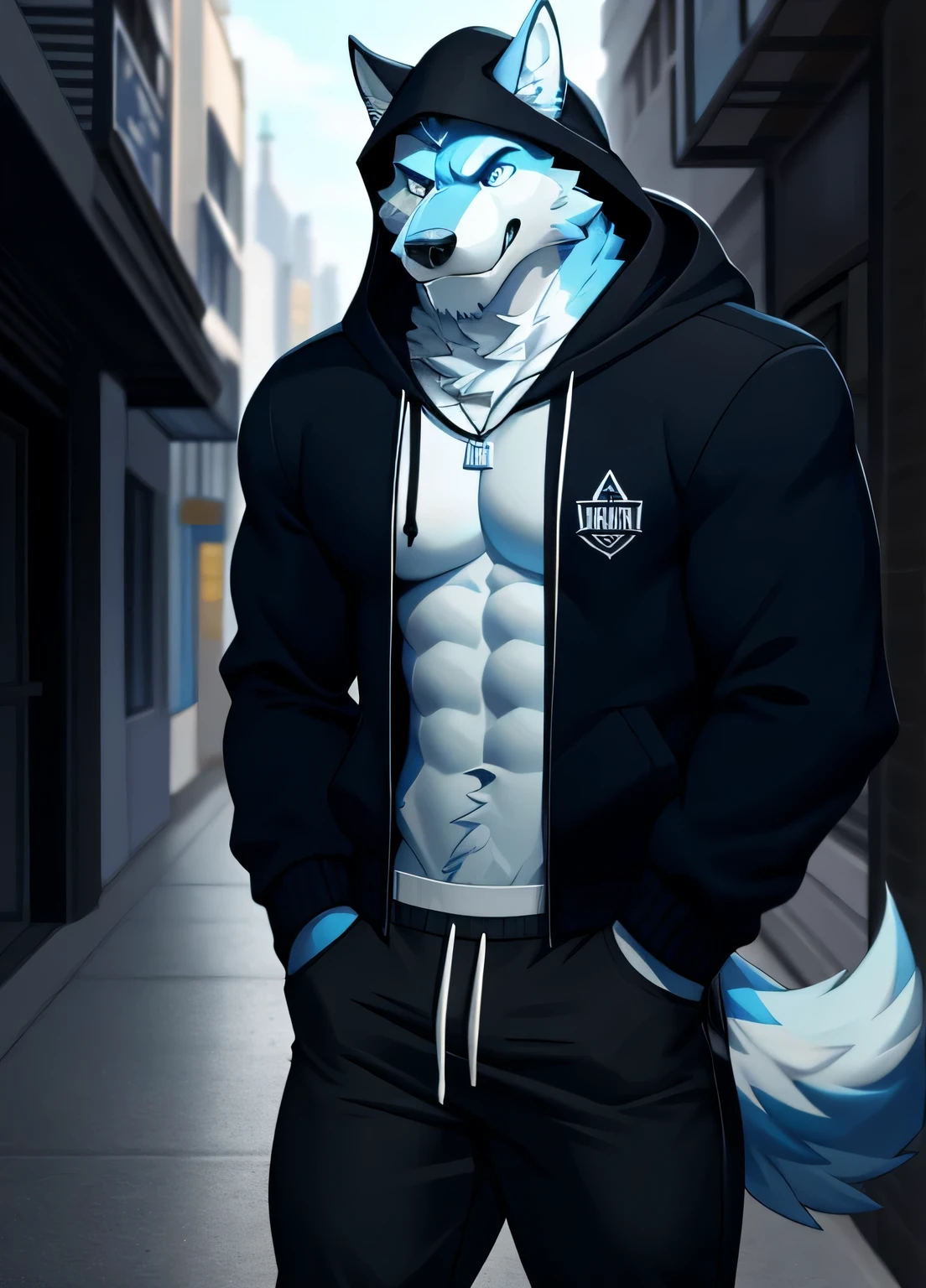 , ((( hands up to chest, (( showing off his new collar and leash to viewer,rampage wearing a collar with a leash on it and in viewers face),((a white anthropomorphic wolf with white spikey hair and blue eyes, blue hoodie and shorts smiling with a white wall digital art)) , big chest , day, , sensual, detailed, uploaded to e621, beautiful and detailed portrait of an anthropomorphic , (((male))) uploaded to e621, zaush, foxovh, movie lighting, thicc, alone, detailed, 8k res, hires, detailed eyes, good anatomy, good perspective, towards viewer, by bebebebebe, by sicklyhypnos, by gerkk, by orf, nice hands, perfect hands, happy, romantic, ray tracing lighting, rtx on, By Bebebebebe, by SpiritD, by KOBITOWANI, b est quality, masterpiece, perfect anatomy, detai led picture)), 1femboy, , sexy body, fluffy tail, shy, horny, romantic, up close, wearing not a single bit of clothing, huge thighs,