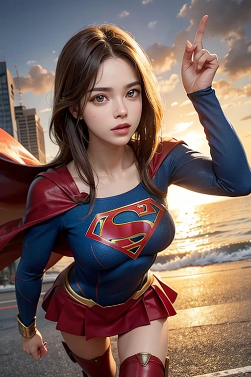 1 garota, Sozinho, Cabelo longo, corte superior, Supergirl, superhero landing, meio sangue
