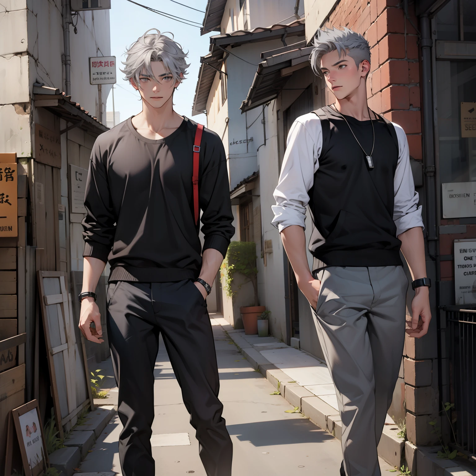 two 16 year old boys gray hair gray eyes