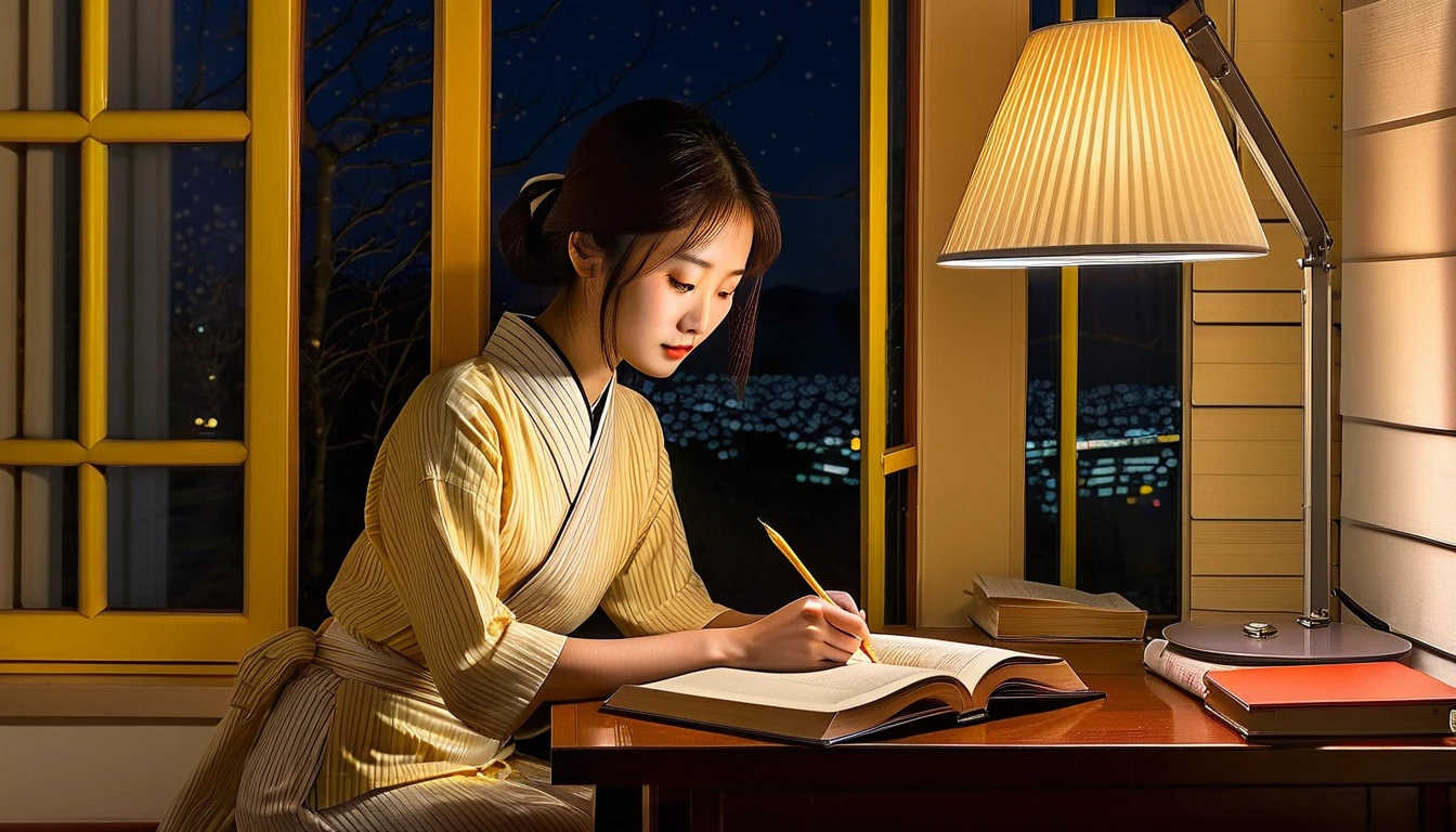 An ultra-beautiful Asian woman with long red and golden blonde hair, playing a richly painted Asian flute, wearing a long black Chinese woman's robe, in a dark room where moonlight streams in through the open balcony window, Chinese garden, night sky, black ink, in the style of Caravaggio, Zhongzheng Fan, and Da Vinci, 8K resolution, hyper-detailed, photorealistic, an art style of oil painting, Sfumato,
Preparing