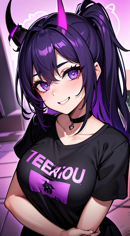 1 girl,heart-shaped pupils,nail,hands on own face,Purple Hair,blue eyes,(Blush:1.1),choker,upper body,Trembling,sweat,sweatdrop,heart,(speed line:1.1),Medium bust, ((Heavy breathing:1.3)), love, heart, crop top, be happy, smile