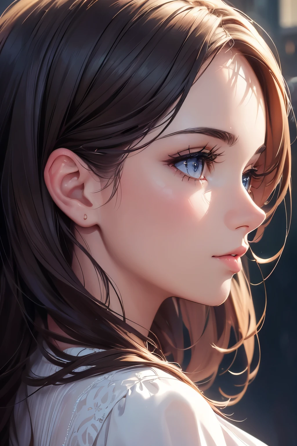 (best quality,4k,8k,highres,masterpiece:1.2),girl,side view,profile side view,beautiful detailed eyes,beautiful detailed lips,long eyelashes,medium:portraits,vivid colors,soft lighting