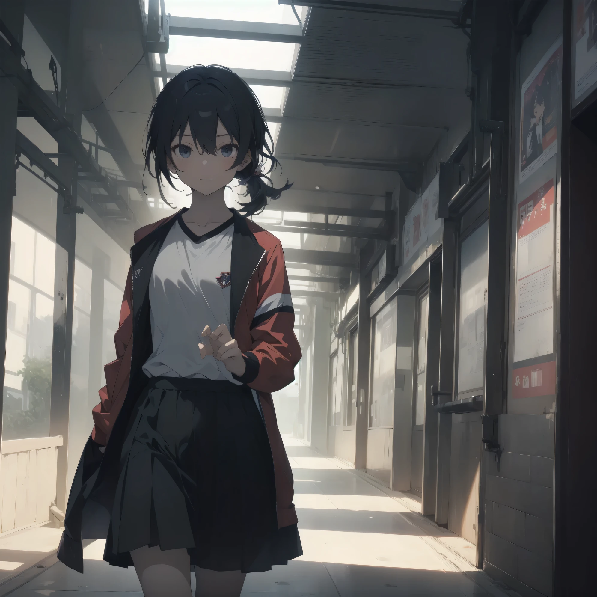 ultra-absurdres-Top quality by artist God, ultra-detailed, high resolution, anime moe artstyle, best anime 8k konachan wallpaper, pixiv contest winner,pool:2810, perfect anatomy,break, 1girl, (Please draw a tomboy walking light smile to home alone. )break,(Solo,little female, 13-year-old:1.3),Full limbs, complete fingers, (very short hair), ponytail, flat chest, , small butt, small black eyes, beautiful detailed eyes, well-proportioned iris and pupils, expressive eyes, highres detailed hair, soft expression, school_gym uniform, official_alternate_costume, short gym shorts,(Detailed Lighting), (Detailed background), in the School commute route. break,super detailed skin, Best cinematic lighting powered by famous artist, 8k,beauty illustration,photoshop_(medium),very aesthetic,break,((artist:ido_(teketeke))), artist:bolze ,artist:oyari_ashito ,artist:kantoku ,