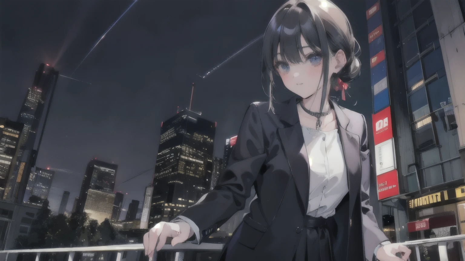 {{masterpiece, highest quality, Highly detailed CG, 8k wallpaper, 3D, Cinema Lighting}}、((深night、night、dark、都市のnight))、Dirty City、Main Street、One woman、ponytail、suit、shirt、Are standing、Outdoor