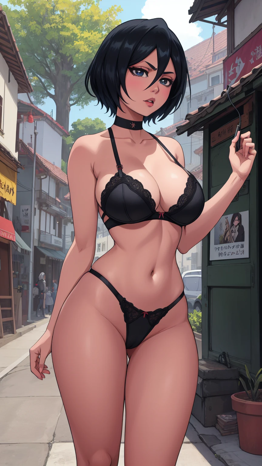 garota de anime com grandes vaias posando na rua em lingerie, Garota sedutora de anime, grosso, (sfw) seguro para o trabalho, Guweiz, artwork in the style of Guweiz, garota sexy, Oppai, [ arte digital 4k ]!!, poderoso e enorme, Detalhe extremamente alto!!, low vision, giantess art, arte digital detalhada de anime