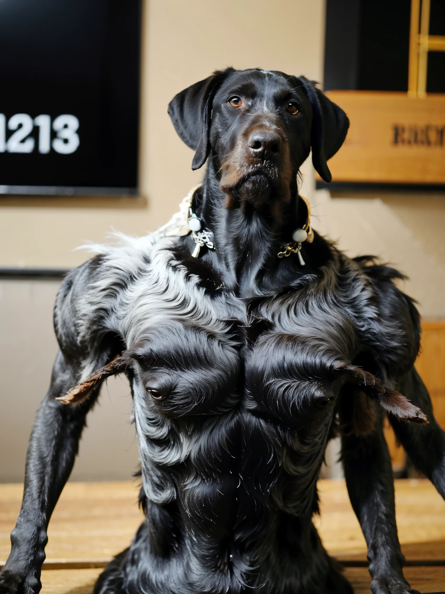 wabstyle, A drahthaar dog white and black, no humans,