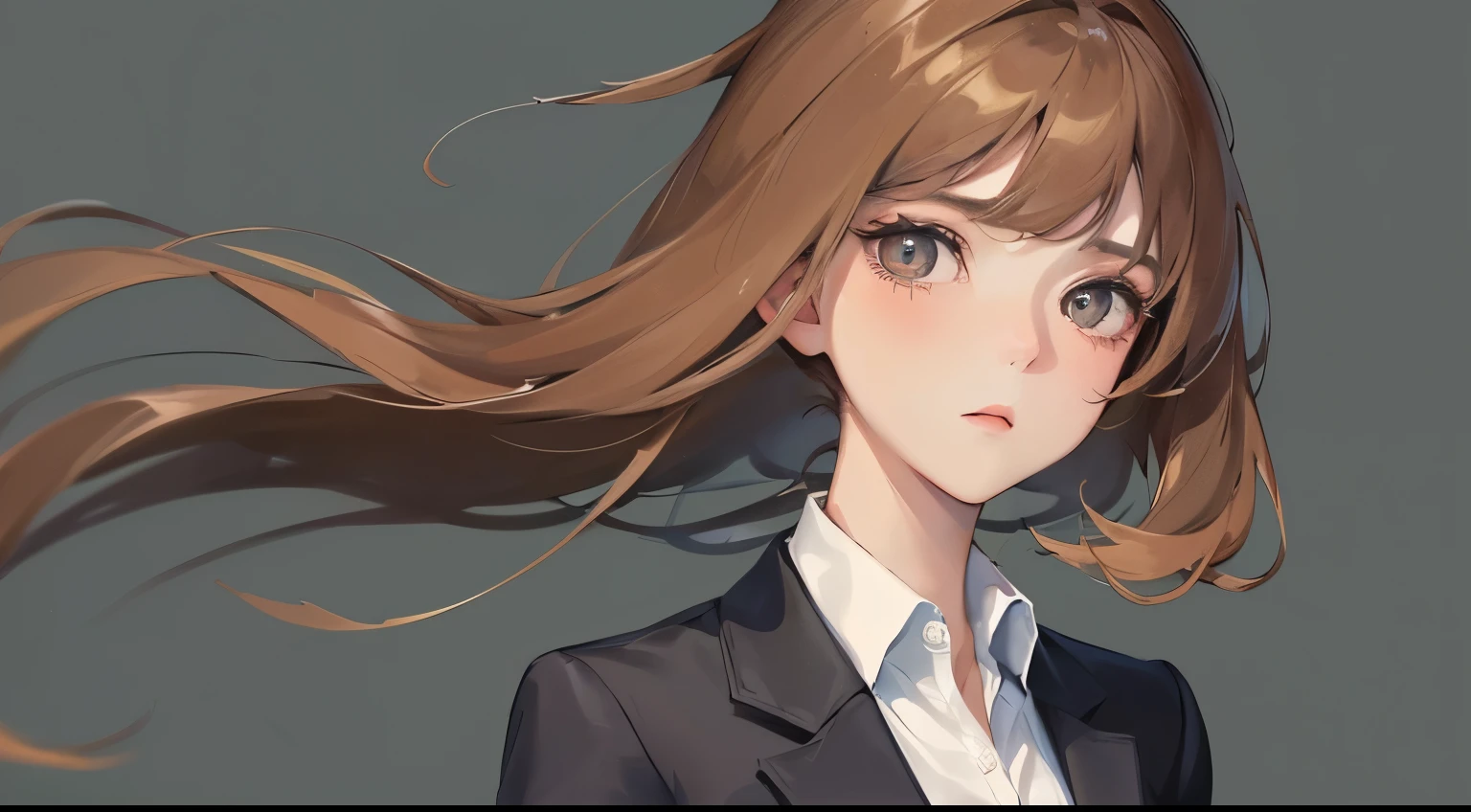 (((1 personの少女)))、Masterpiece,best quality, ((Calm expression))), ((1 person)),(((Office Lady)))、,((Shirt and suit jacket))、((Ground background)),Wind、determined expression, upper body diagram、 (Highest Resolution、Clear_image)、Best Quality、Light and shadow contrast、((illumination))、Very detailed、Semi-realistic、Short hairstyle、Brown Hair、bangs、19 years old、 Lady,,young、((View from top))、Delicate Facial Features