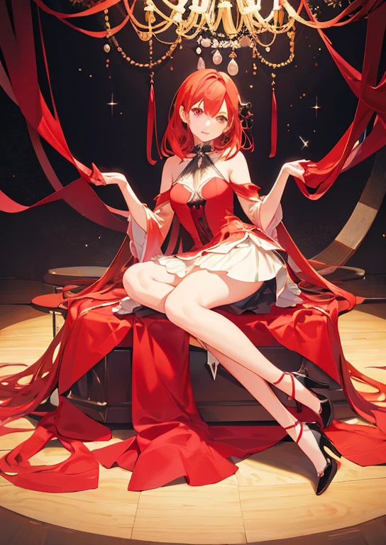 Top Quality, Masterpiece, High Definition, Very Detailed, 8k, One Girl, Cute, Anime, Crystal Clear White Skin, Sensual, Full Body, 2nd Grade of Junior High School, 13 Years Old, Beautiful Cute, Bow on Head, Too Many Hair Ornaments, Cute Micro Bikini Style, Crazy Worldview, Bloody, Eyes Glowing Suspiciously Red, Fairyland, Back road, crazy smile, bright red oasis, hand on crotch, inviting，revealing clothes
