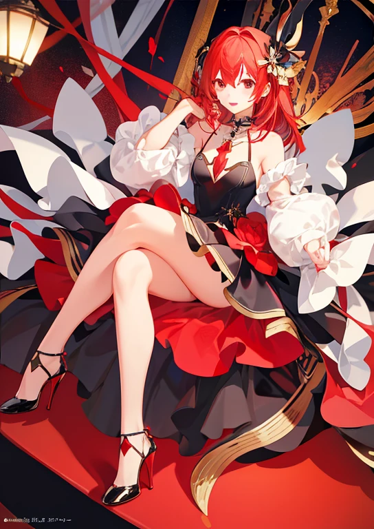 (Tabletop:1.2, high quality), (pixiv:1.4), (One Girl:1.2), (alone:1.2),
Elaina,One Girl, dress,High heels、rich、whole body,Red hair