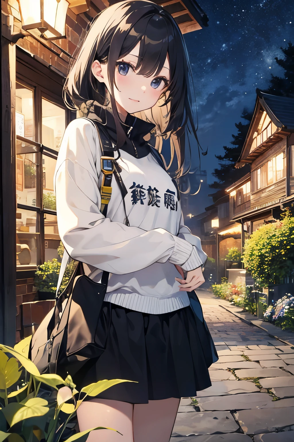 (Pretty sister:1.3)、Super detailed、Spring atmosphere、night、aggressive、garden、running、holiday