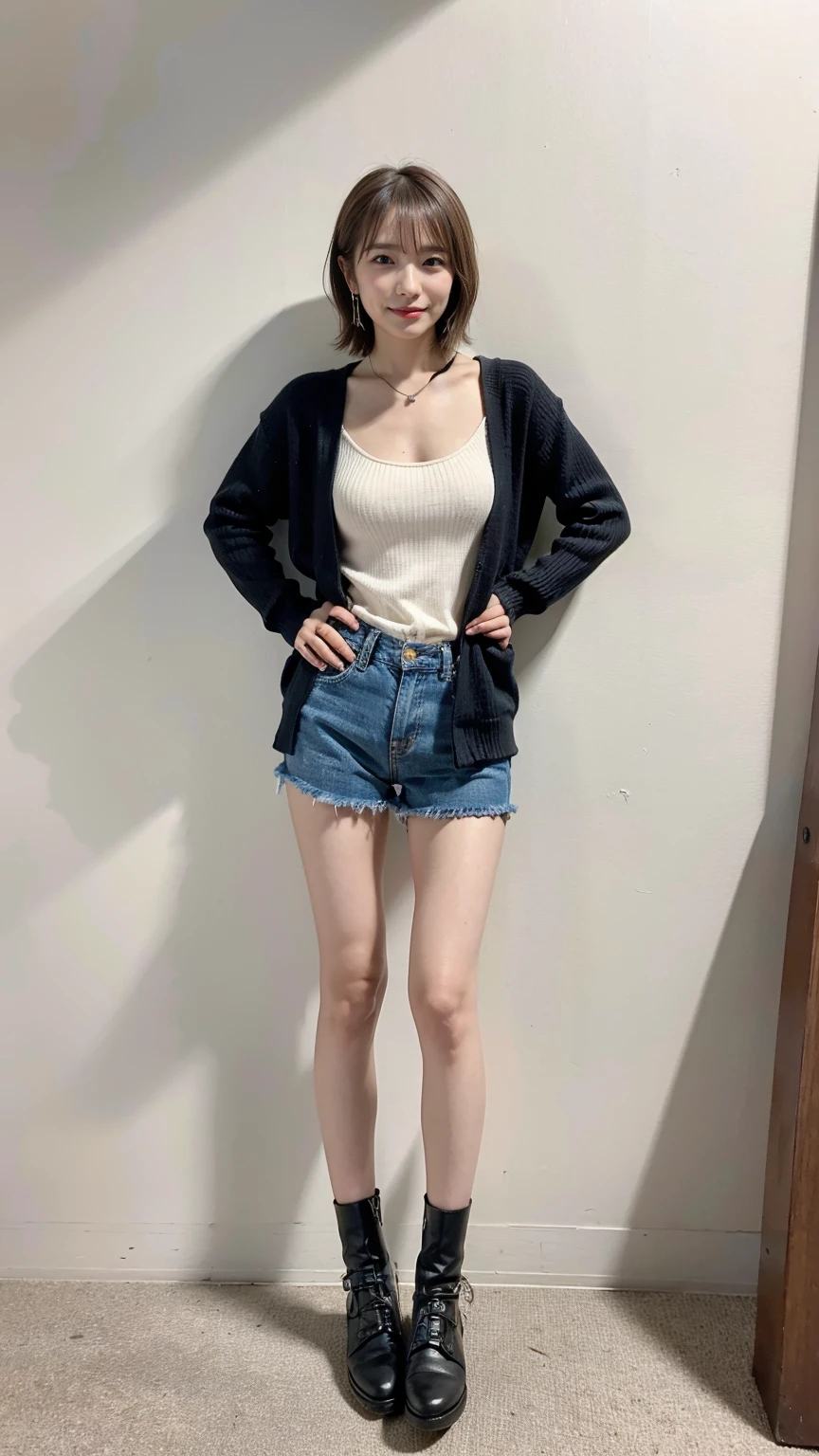 Photo quality,Masterpiece,Realistic,(14 year old cute Japanese girl:1.9),(Detailed young face:1.9),(Very embarrassed look:1.9),(Thin legs:1.9),((Wear cute, trendy clothes:1.9)),(Random perspective shots),((Disheveled Hair:1.9)),(Inner thigh visible:1.9),((Droopy eyes:1.9)),((Body type of a 14 year old girl,Small Tits:1.9)),(Short bob hairstyle:1.9),((Skinny Legs)),Very pale skin,Show your forehead,Detailed body,Detailed hands,No makeup
