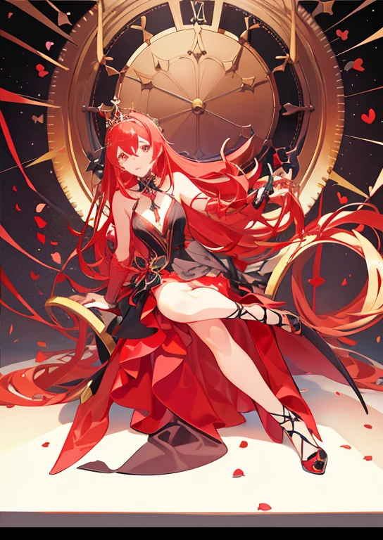 (Tabletop:1.2, high quality), (pixiv:1.4), (One Girl:1.2), (alone:1.2),
,One Girl, dress,High heels、rich、whole body,Red hair、Queen、gem、ロングdress