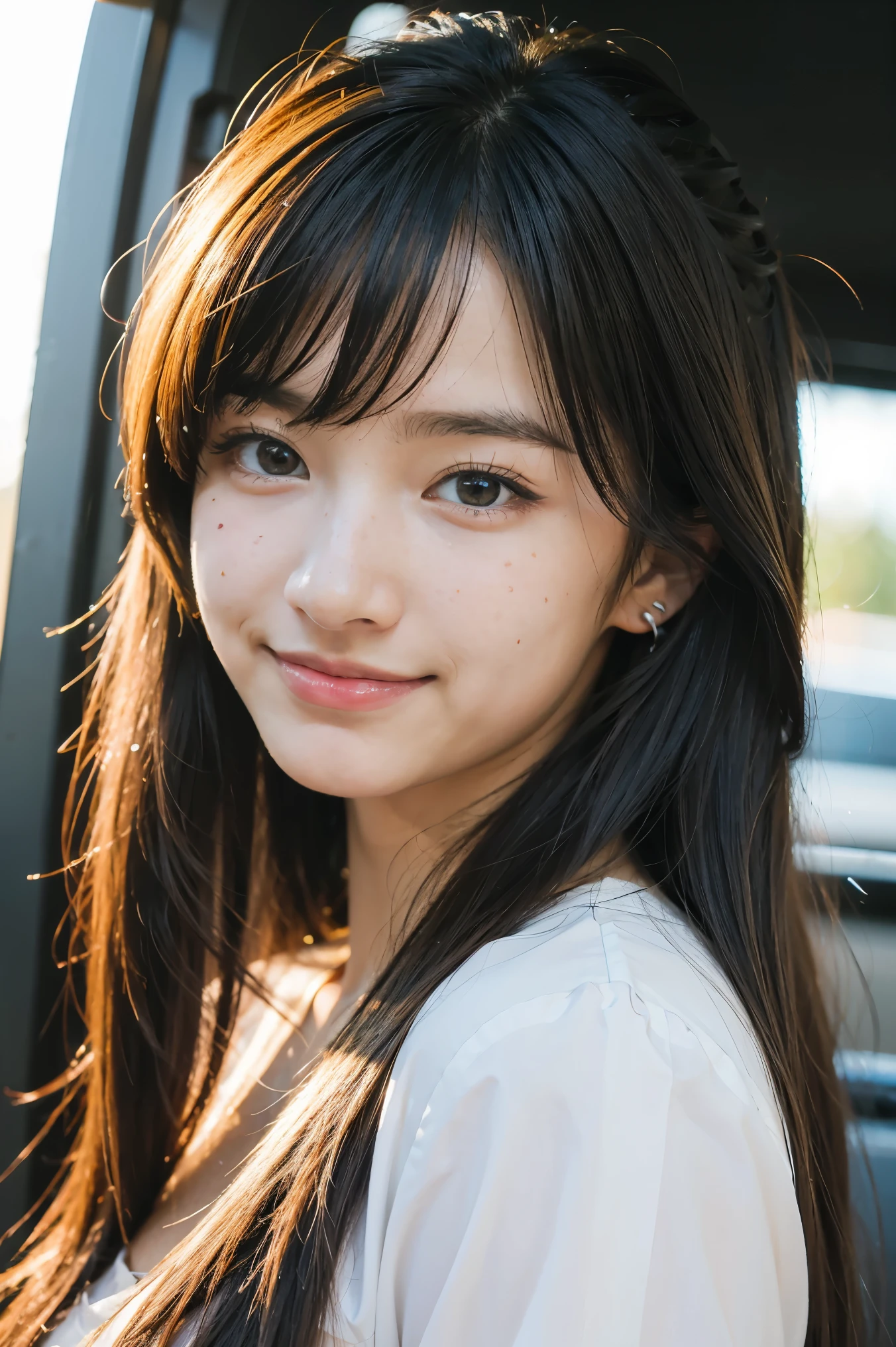 masterpiece, best quality, {best quality}, {{masterpiece}}, {highres}, focus, anime style, a closeup of a cartoon of a woman, girl design, portrait, giesha, anime image, long hair, black hair, straight eyes, hair covering ears, happy, polished and powerful look, exotic, tall, freckles, smiling, chic, colorful, colors