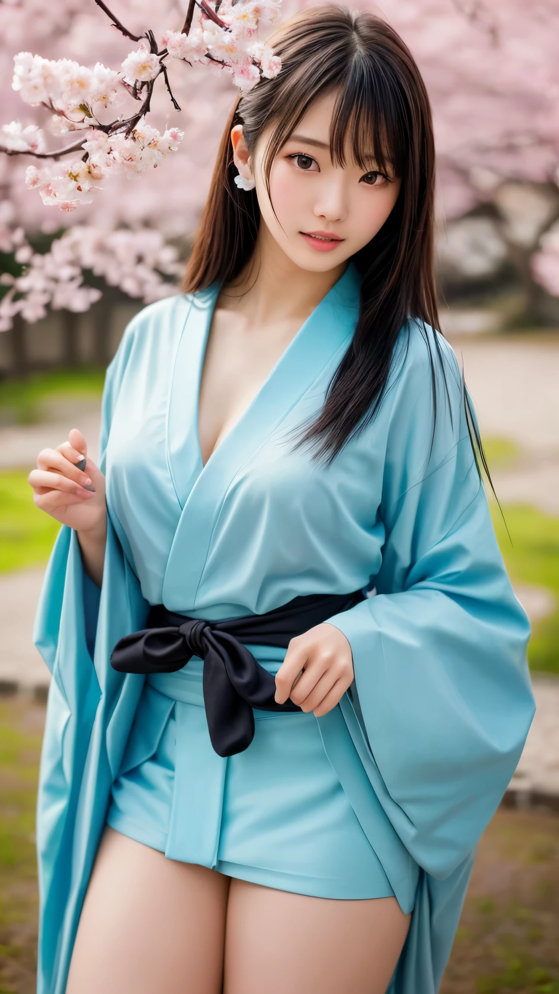 Create a sexy and attractive AI beauty character with Japanese facial features. She has long hair, a supple slender body, large eyes, and a perky figure. She has small but beautifully shaped breasts. She is dressed in a beautiful kimono with her hair tied up and walking the streets of Kyoto.