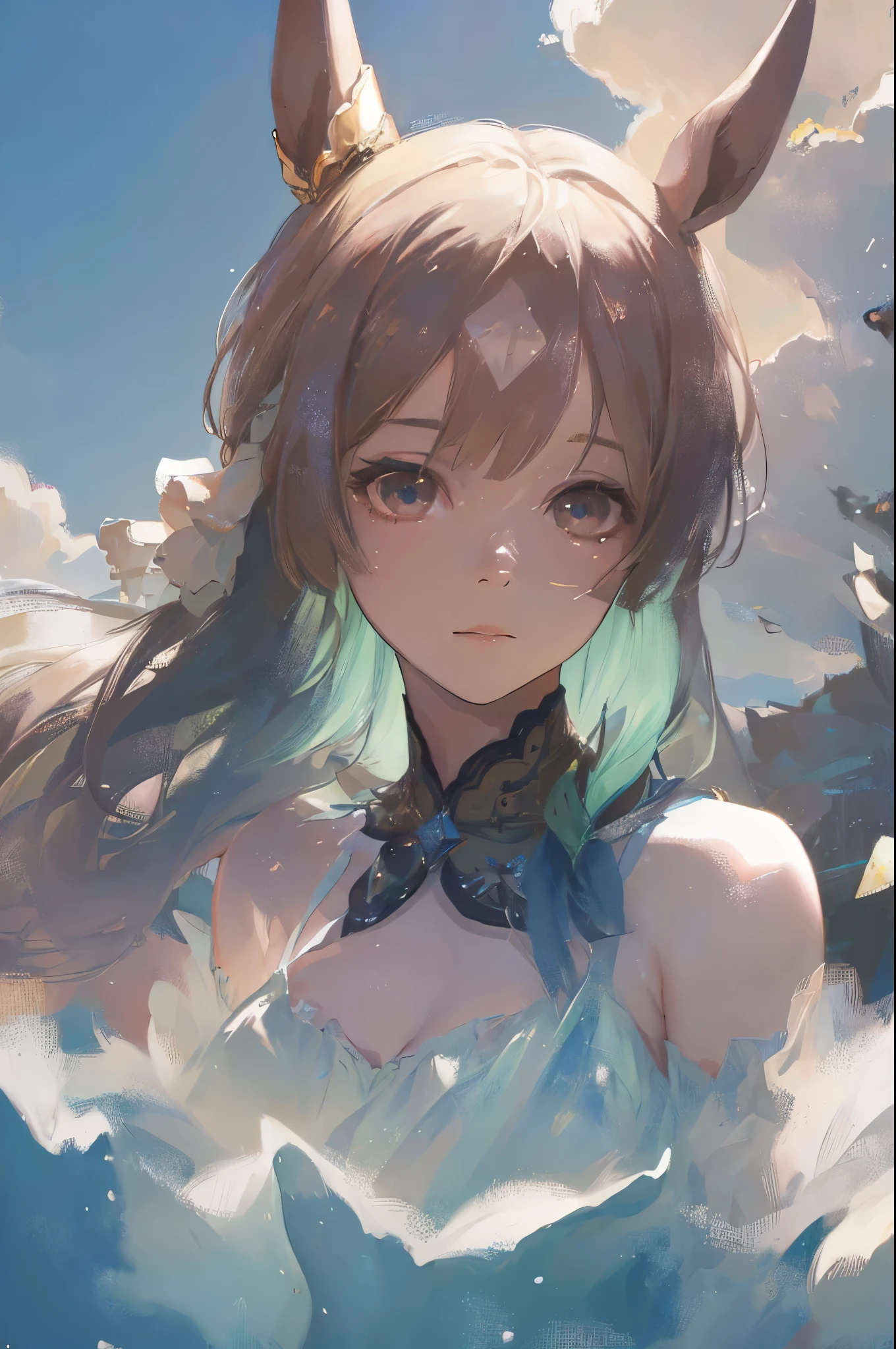 satono diamond,umamusume、Girl submerged in water up to her chest,Pigtails,Naked ,((Small Bust)),((Fair skin)),((pubic hair)),in the forest,Summer blue sky,Summer sunshine,((Very detailed))、(Fully detailed face)、(Very detailed手)、(highest quality、4k、8k、High Resolution、masterpiece:1.2)、Super detailed、(Photorealistic:1.37)、Portrait、Sharp Focus、feminine、delicate、White skin、Subtle curves、Gentle expression、Soft lighting、Bright colors、Artistic atmosphere,