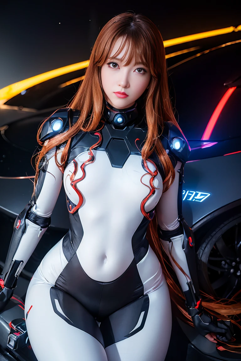 Asuka-Evangelion realista e intrincado rosto de beleza perfeita, detalhado & Glowing eyes of a perfect asymmetric clear galaxy, detalhado face, (((From face to waist))), (((forma de beleza))), ((in neon-lit realistic sci-fi plugsuit, metal mechanical parts and robotic tentacles with neon illuminated light part, 4K, Ultra HD, fighting a realistic and complex mecha dragon