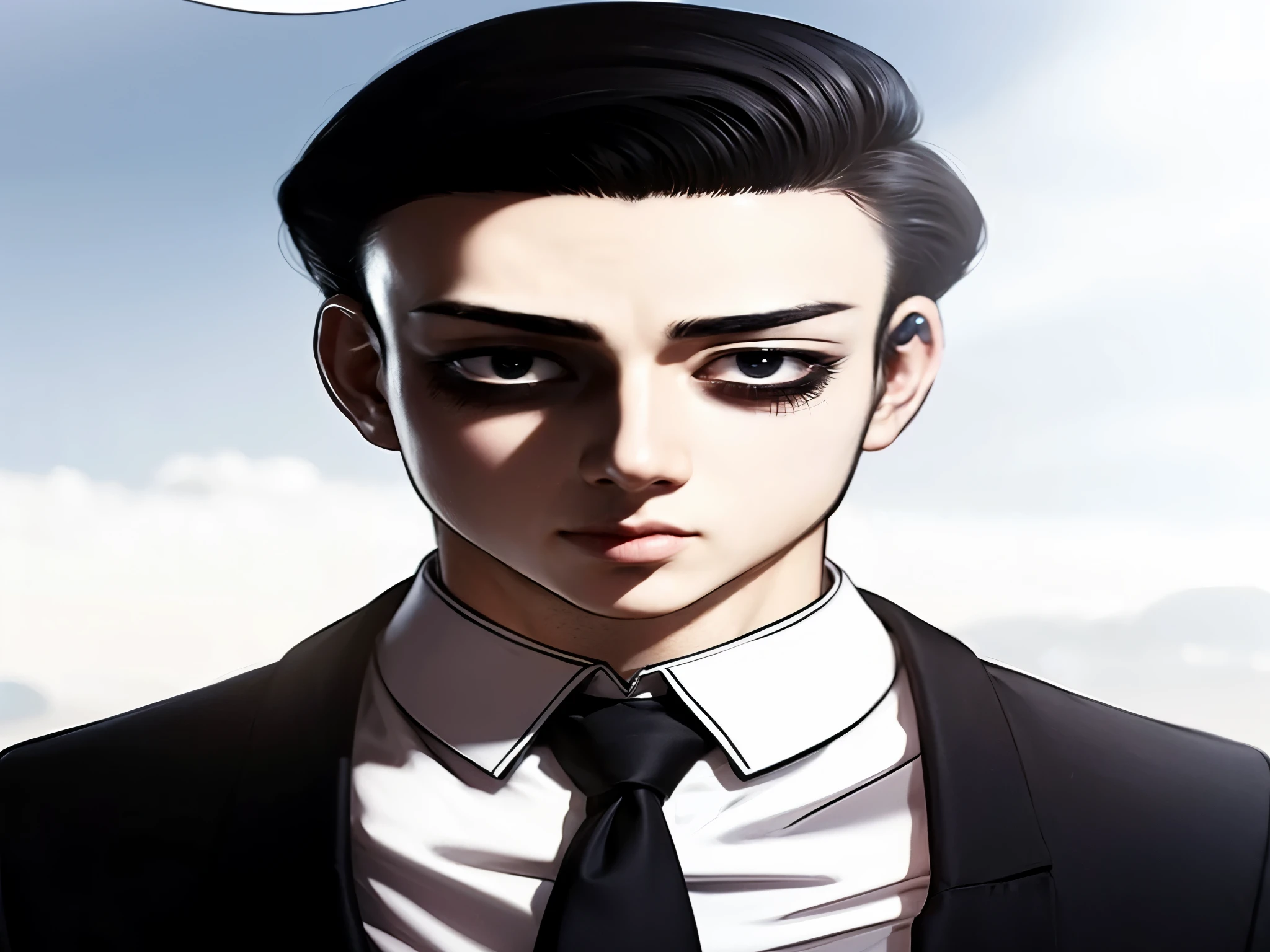 a man, wearing suits, black hair, short hair, big eyes, black eyes, double eyelid, clean face, dark circle under eyes