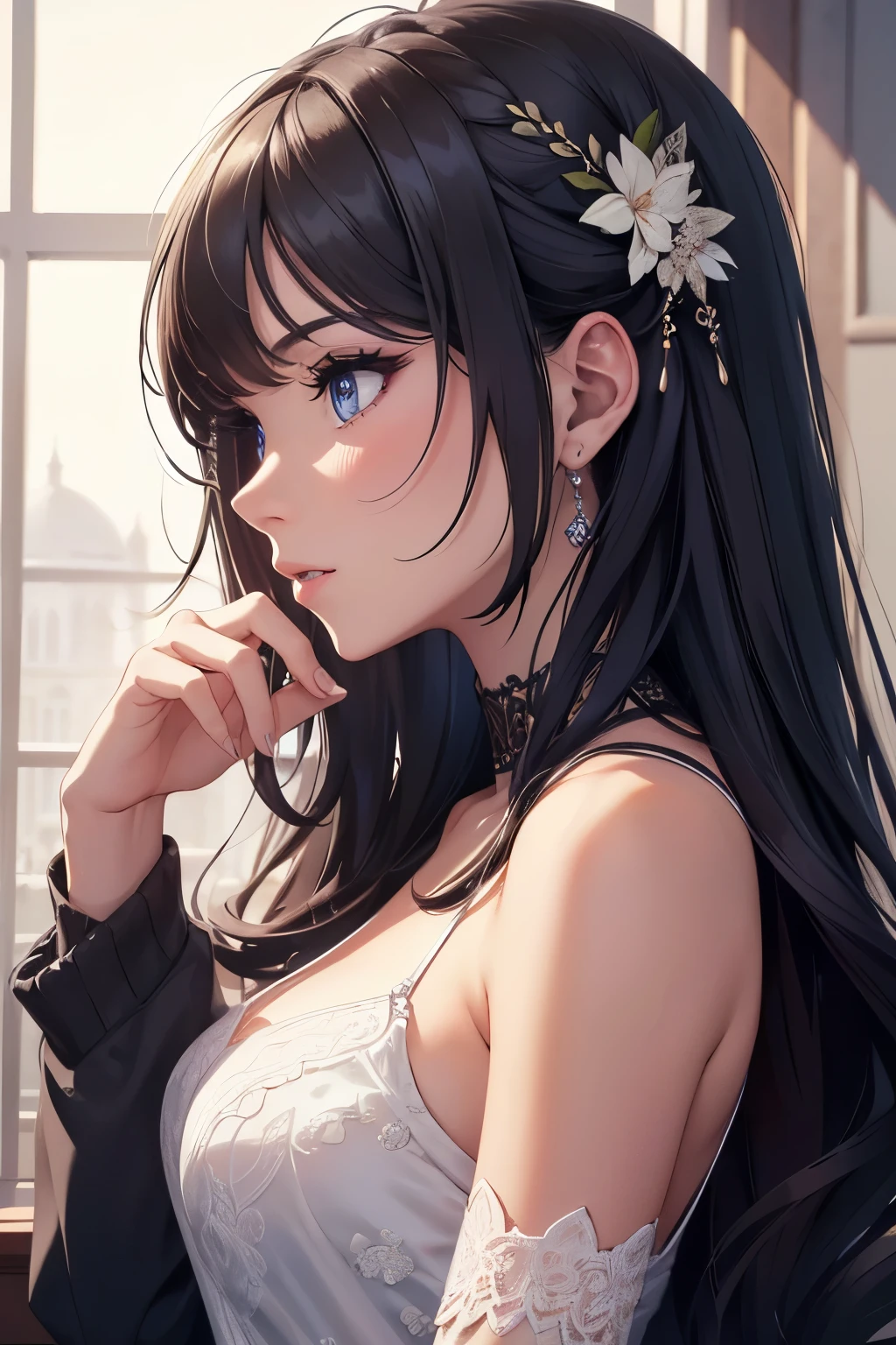 (best quality,4k,8k,highres,masterpiece:1.2),girl,side view,profile side view,beautiful detailed eyes,beautiful detailed lips,long eyelashes,medium:portraits,vivid colors,soft lighting, perfect side view, looking straight 