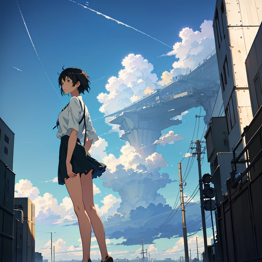 summer, makoto shinkai'Concept Art, tumbler, Magic realism, Beautiful anime scene, Beautiful sky. by makoto shinkai, ( ( makoto shinkai ) ), Anime Background Art, Anime Background, makoto shinkai'style, Anime movie background, Galaxy Express, No humans. --v6