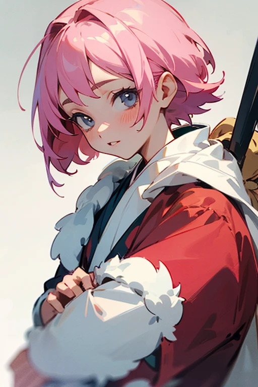 ((best quality)), ((masterpiece)), (detailed), girl, pink hair, short hair, japanese animation style, santaclaus