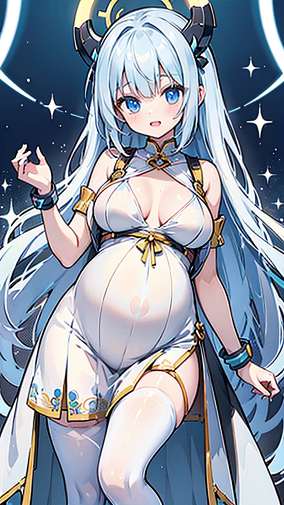 kawaii  shota god,androgynous,God who both male and female,pregnant god,big breasts god,cute goddess,goddess's white dress,