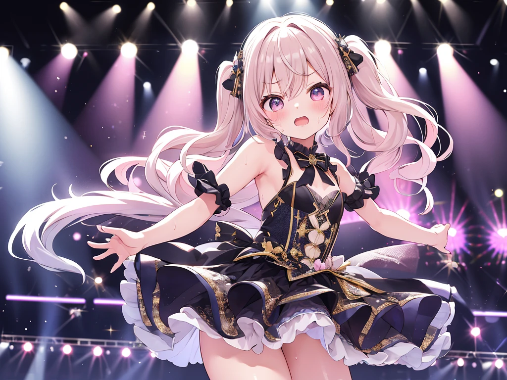 Girl、Idol、Idol衣装、sing、serious face、Sweat、cute、stage、In the spotlight、Psyllium、Clear images、high resolution
