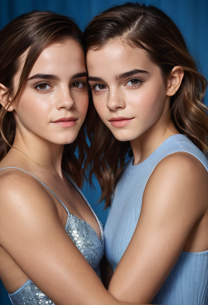 (2girls:1.1), (Emma Watson:1.2), (Hailee Steinfeld:1.3), hugging, posing for picture, model-shoot style, magazine cover photo style, (beautiful, hot, attractive), soft sensual lighting, hyperrealism, ultra realism, cinematic portrait, film grain, bokeh, evening shot, (smile:0.4), (skin texture:1.7), (high detail face:1.8), full bodyshot, high detail body, high detail clothes, (masterpiece), (realistic), ultra high definition, 4k, ultra high resolution, film grain, photo by Arny Freytag, RAW image, perfect body, beautiful body, firm abs, extremely detailed, intricate details, highly detailed, detailed skin, realistic skin texture, texture, detailed eyes, maximum detail, roughness, real life, ultra realistic, photorealism, photography, absurdres, highest quality, professional photo, highres, super detailed