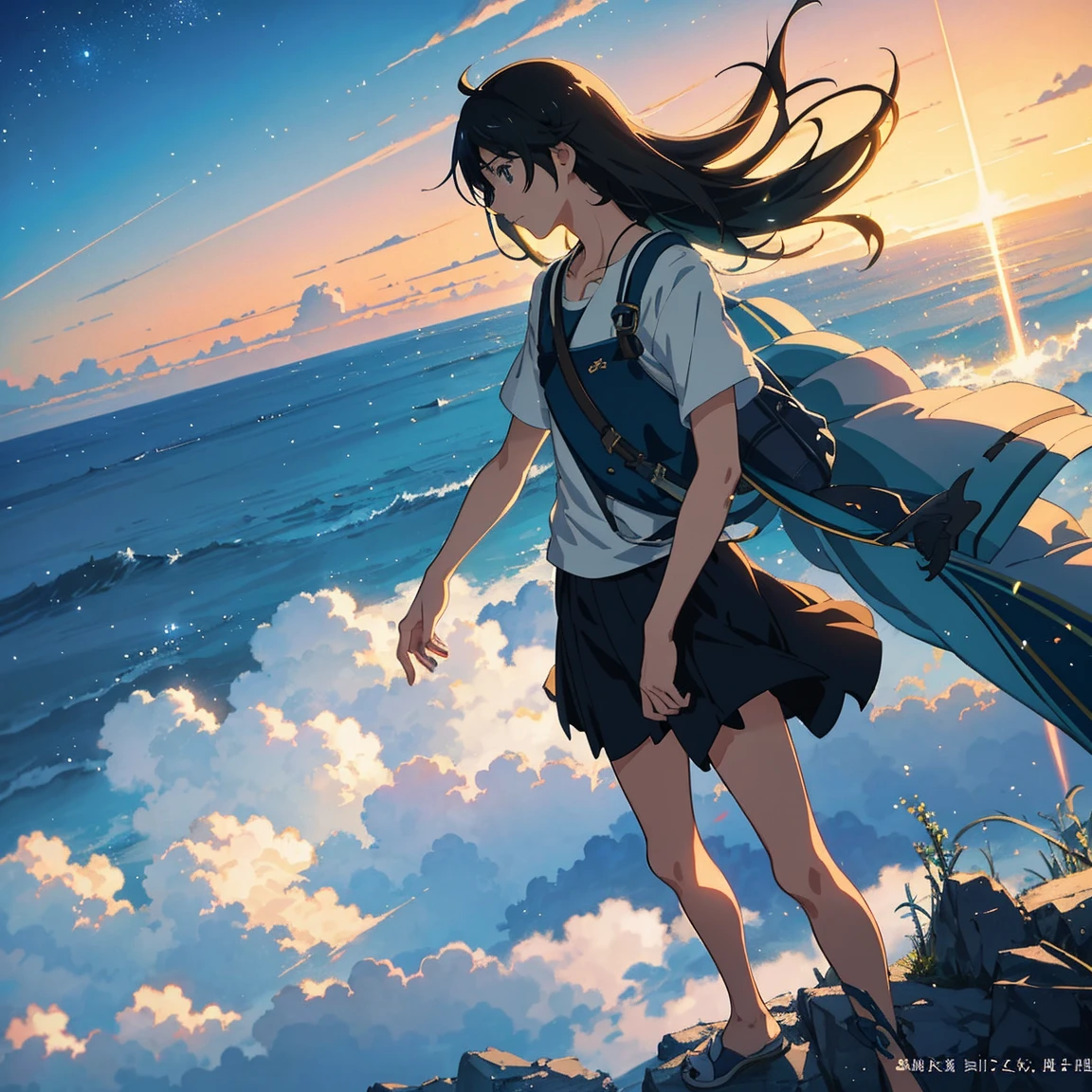 summer, makoto shinkai'Concept Art, tumbler, Magic realism, Beautiful anime scene, Beautiful sky. by makoto shinkai, ( ( makoto shinkai ) ), Anime Background Art, Anime Background, makoto shinkai'style, Anime movie background, Galaxy Express, No humans. --v6