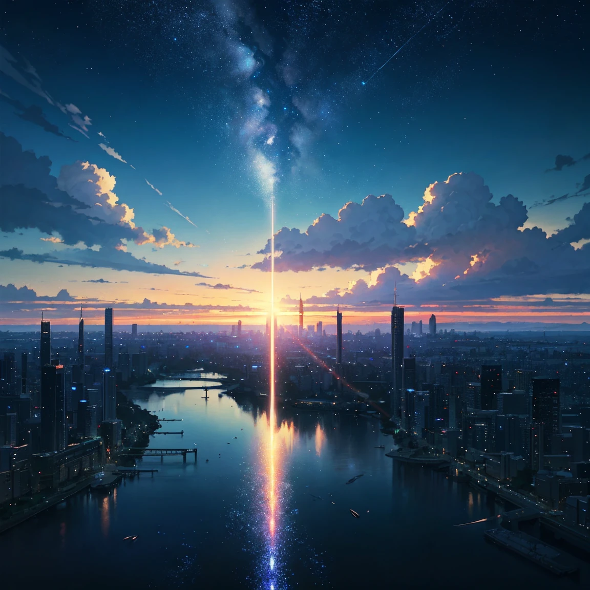 summer, makoto shinkai&#39;Concept Art, tumbler, Magic realism, Beautiful anime scene, Beautiful sky. by makoto shinkai, ( ( makoto shinkai ) ), Anime Background Art, Anime Background, makoto shinkai&#39;style, Anime movie background, Galaxy Express, No humans. --v6