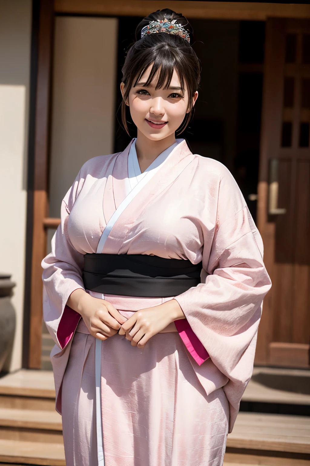 high quality,8K,4k,high resolution,woman,1 personality,(Live-action 1.2),Realistic texture,(Height 1.2),(若いwoman),(smile),looking at the camera,(fat1.3),日本のwoman,(curvy),(plump),kimono,,,