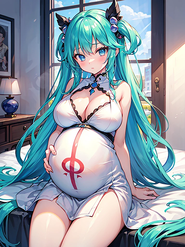 kawaii  shota god,androgynous,God who both male and female,pregnant god,big breasts god,cute goddess,goddess's white dress,