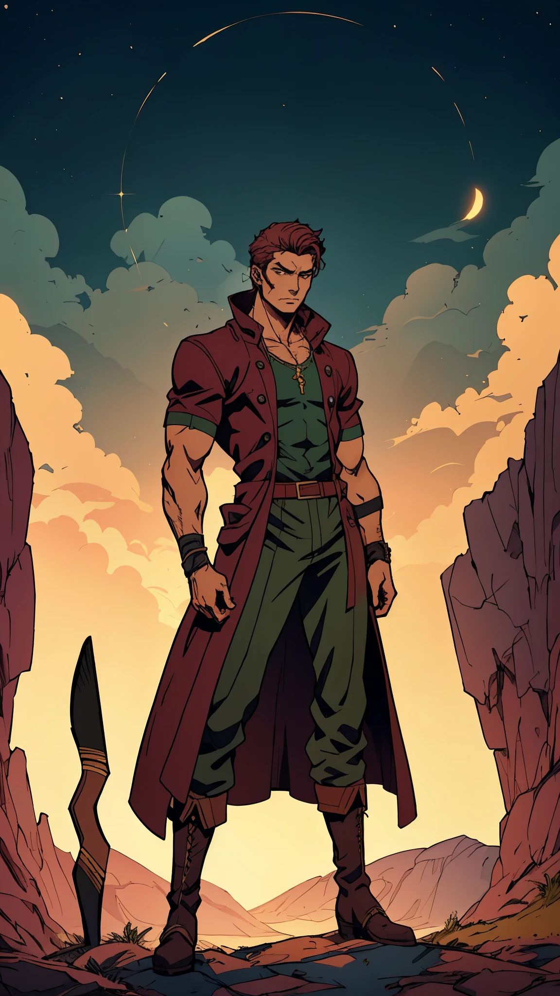 A young man with messy azure short hair, a headband tied around his forehead, handsome face, calm expression, ((a fantasy-style short-sleeved robe coat with a unique half-side design, a green undershirt underneath)), an archer's wrist guard, a cloth belt, coarse cloth trousers, leather boots, overlooking the city from above, this character embodies a finely crafted fantasy-style archer in anime style, exquisite and mature manga art style, high definition, best quality, highres, ultra-detailed, ultra-fine painting, extremely delicate, professional, perfect body proportions, golden ratio, anatomically correct, symmetrical face, extremely detailed eyes and face, high quality eyes, creativity, RAW photo, UHD, 32k, Natural light, cinematic lighting, masterpiece-anatomy-perfect, masterpiece:1.5
