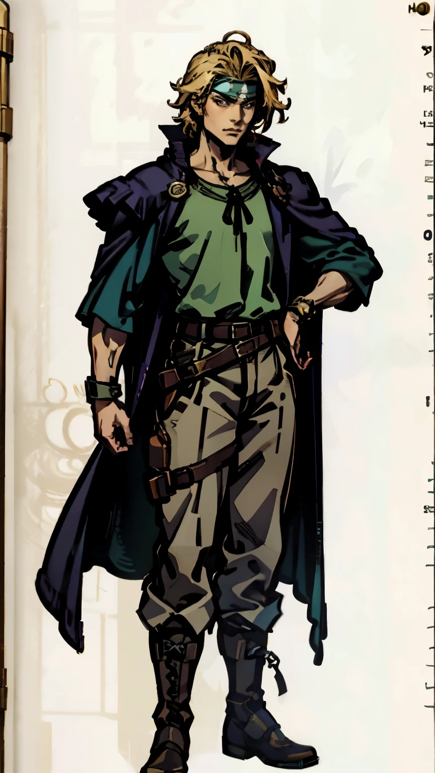 A young man with messy azure short hair, a headband tied around his forehead, handsome face, calm expression, ((a fantasy-style short-sleeved robe coat with a unique half-side design, a green undershirt underneath)), an archer's wrist guard, a cloth belt, coarse cloth trousers, leather boots, overlooking the city from above, this character embodies a finely crafted fantasy-style archer in anime style, exquisite and mature manga art style, high definition, best quality, highres, ultra-detailed, ultra-fine painting, extremely delicate, professional, perfect body proportions, golden ratio, anatomically correct, symmetrical face, extremely detailed eyes and face, high quality eyes, creativity, RAW photo, UHD, 32k, Natural light, cinematic lighting, masterpiece-anatomy-perfect, masterpiece:1.5